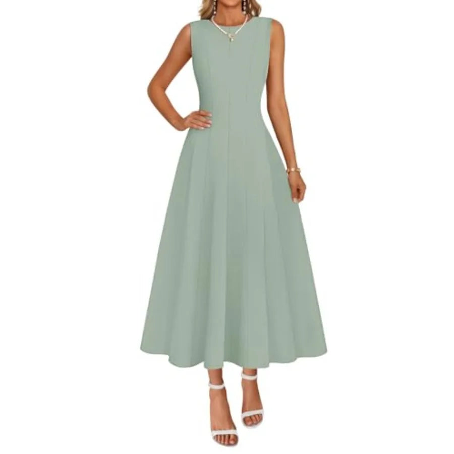 MEROKEETY Women's 2026 Semi Formal Cocktail Dresses Summer Elegant Classy Midi A Line Sleeveless Dress