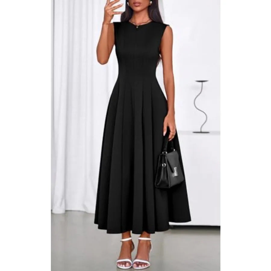 PRETTYGARDEN Sleeveless Crewneck Summer Maxi Dresses for Women 2026 Elegant Classy Semi Formal A Line Modest Party Dress