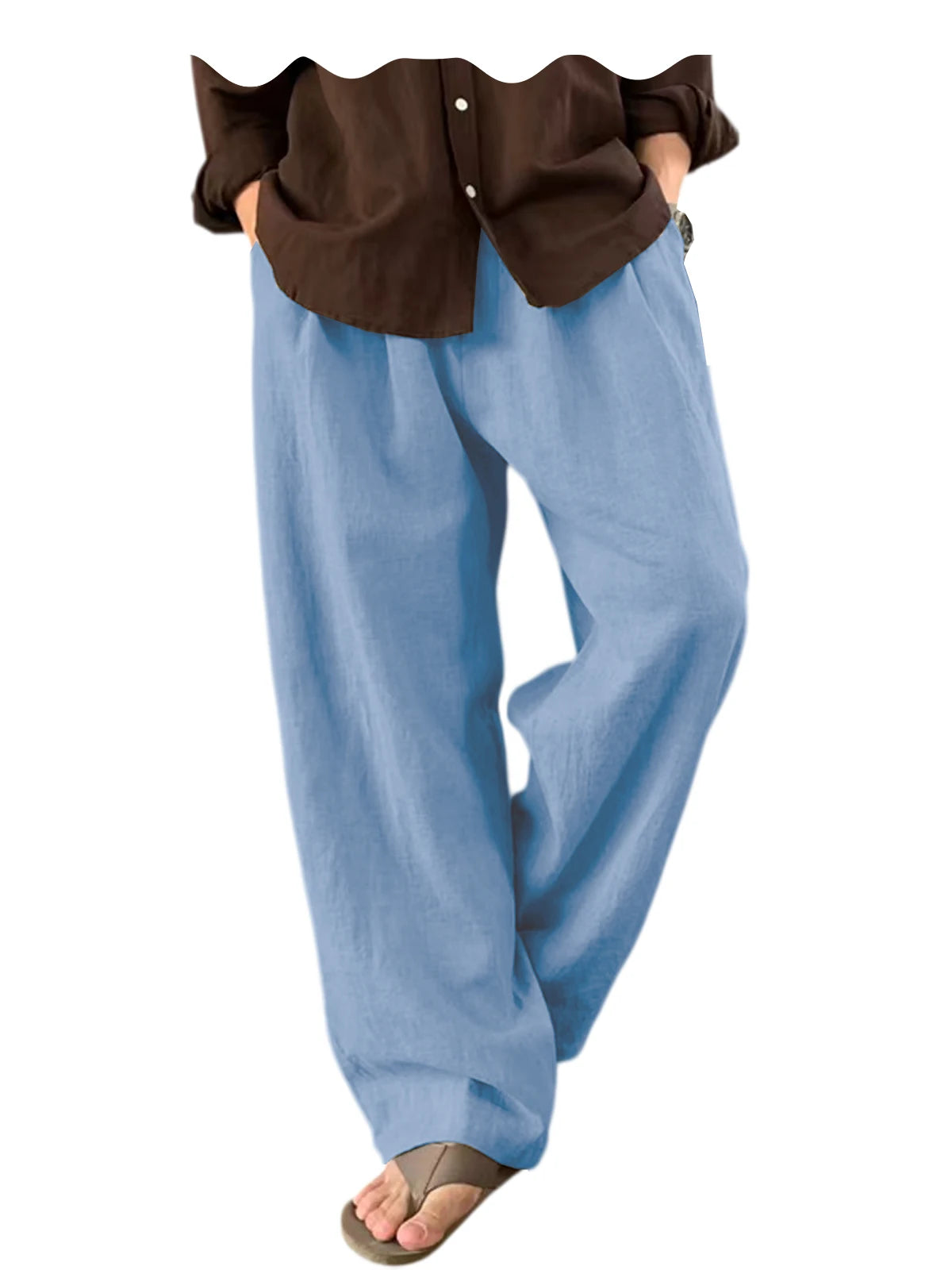 Men's Linen Wide Leg Pants High Waist Loose Fit Suit Trousers Summer Casual Vacation Beach Walking Pants Elastic Waist Oversized