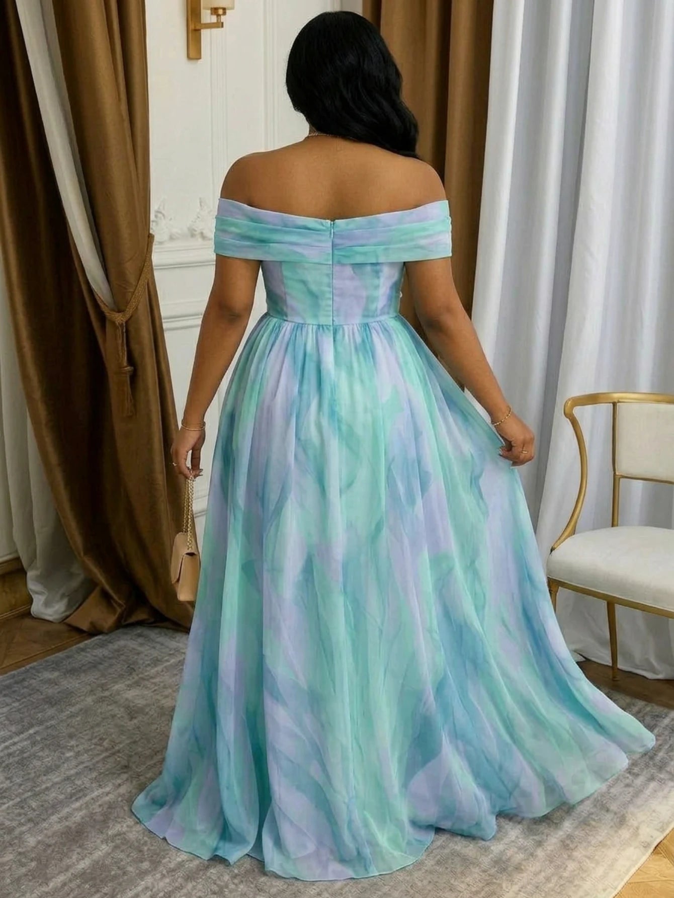 Women's Off Shoulder Printed Split Flowy Maxi Dress Big Size For Wedding Guest Evening Formal Party Banquet Fashion Occasions