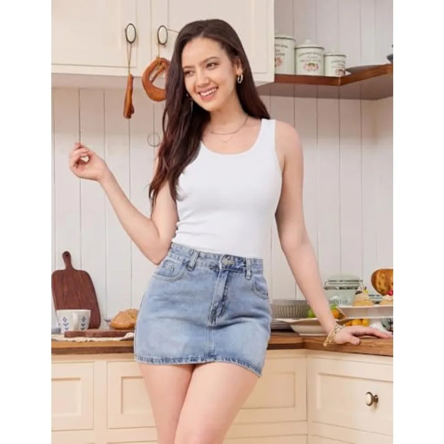 5 Pack Tank Tops for Women Cotton Undershirts Slim Fit Scoop Neck Basic Tanks Sleeveless Wide Strap Layering Top