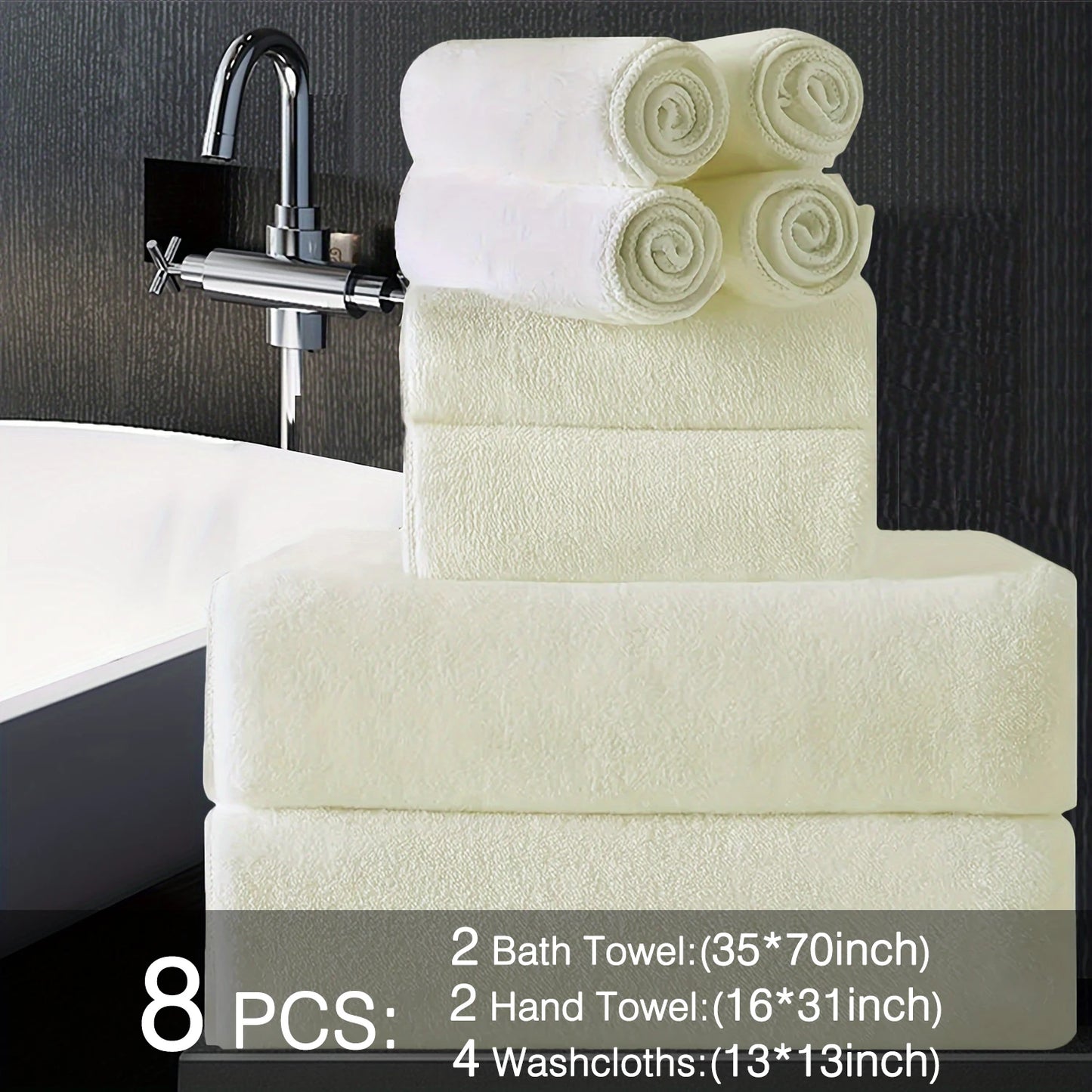 Belista Eight-Piece Bath Towels Set Soft Absorbent Quick Dry