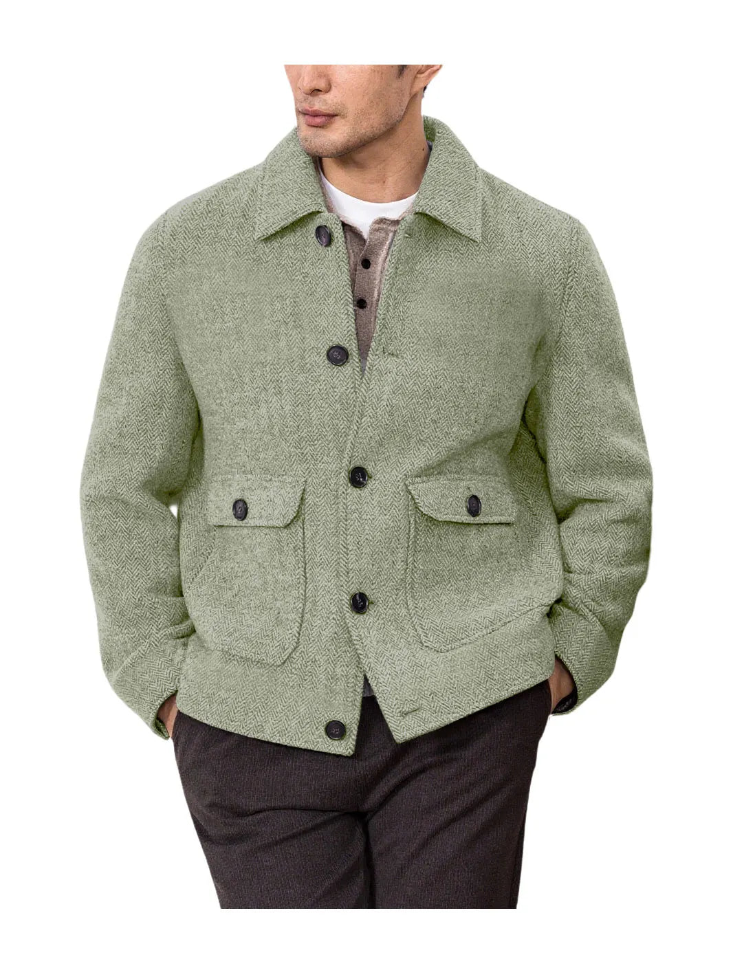 Men Vintage Herringbone Short Lapel Button Jacket Casual Outerwear For Daily Commute Weekend Dating Coffee Street Trip Gathering