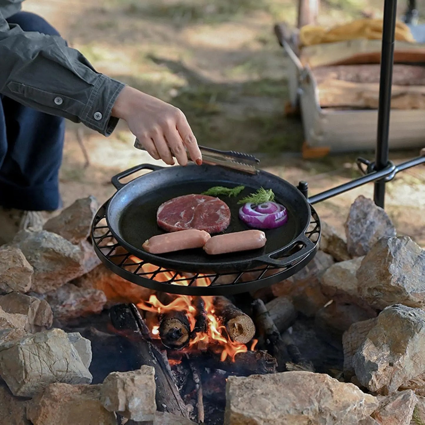 Adjustable Swivel Fire Pit Grill Heavy Duty Steel Grate for Outdoor Campfire Barbecue Cooking