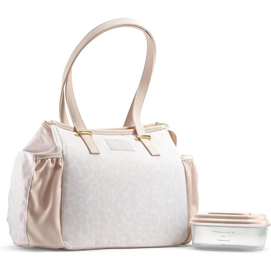 Copley Lunch Kit - Insulated, Stain-Resistant & Lightweight Women's Lunch Bag With Container, Ivory Feline Fine