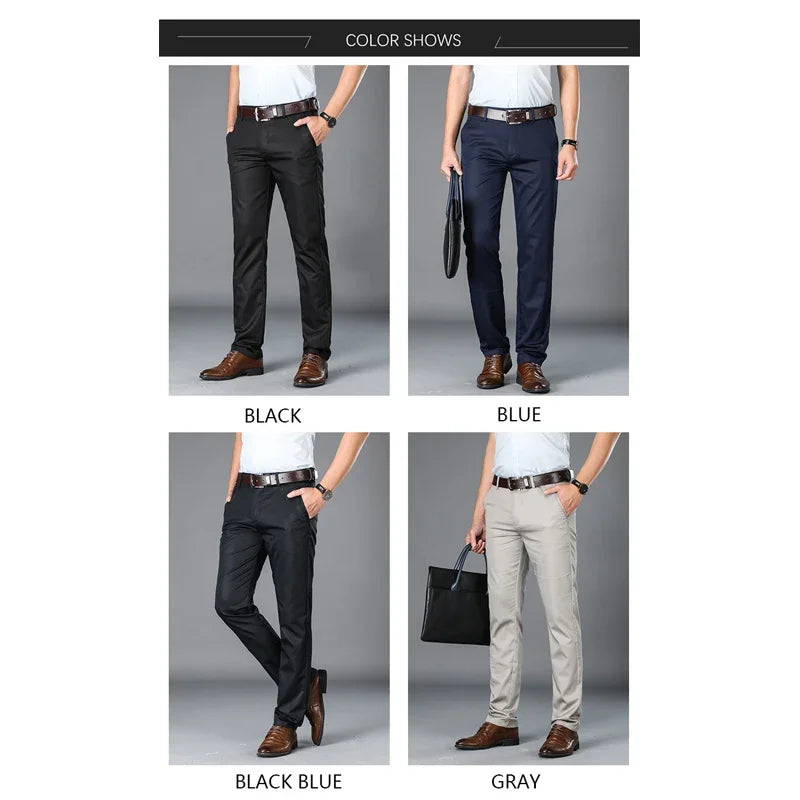 BROWON 2026 Spring Summer Mens Smart Casual Pants Regular Straight Pocket Details Full Length Pants Male Trousers Big Size 29-42