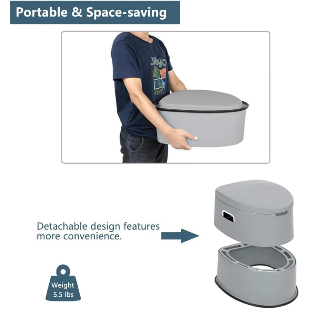 Portable Toilet | Indoor Outdoor Commode w/Detachable Inner Bucket & Removable Paper Holder, Lightweight & Compact