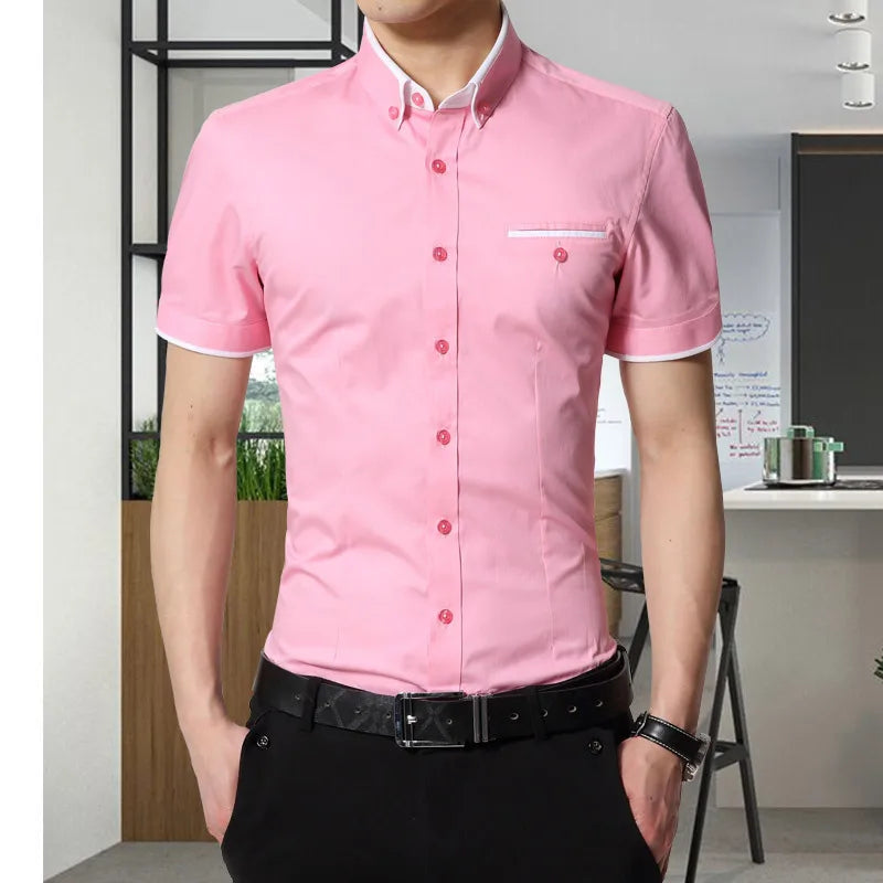 Browon Mens Wrinkle Free Summer Business Shirt Turn Down Collar