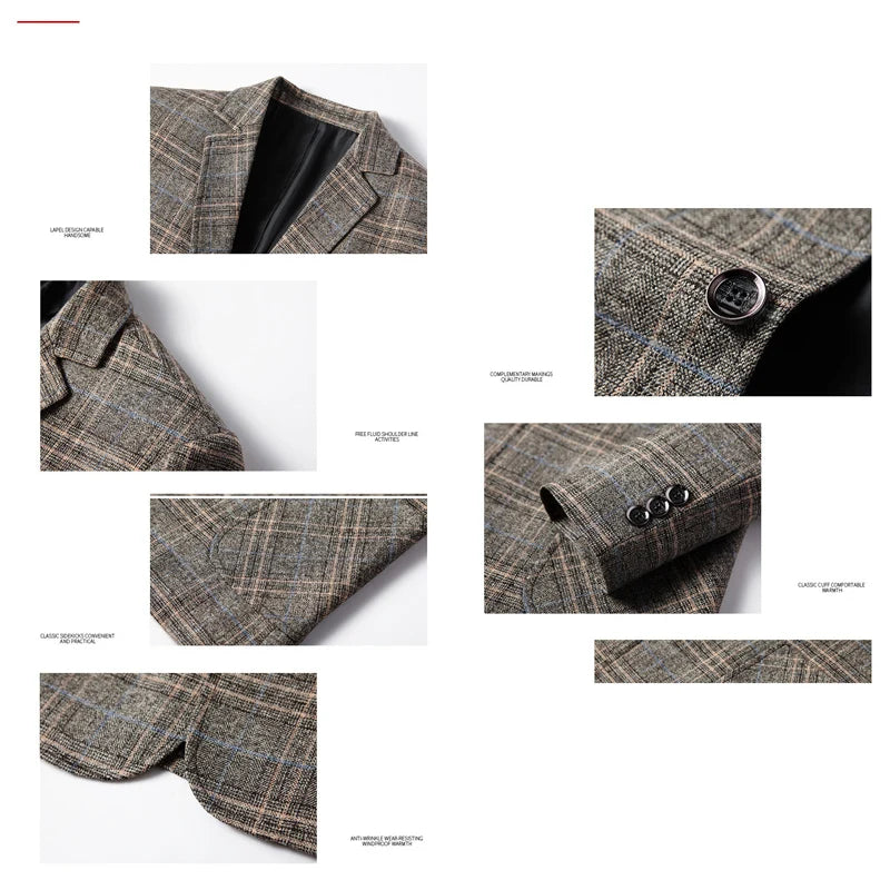 BROWON New Men Blazer Slim Fit Plaid Long Sleeve Smart Casual Blazer for Men 2026 Spring and Autumn Wedding Coat for Men Clothes