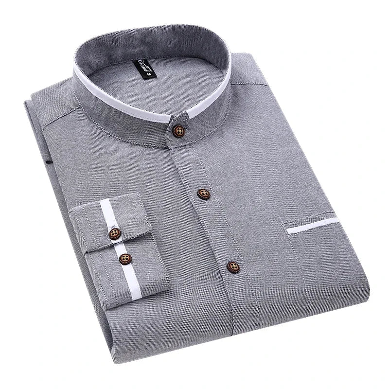 BROWON Mens Casual Oversized Cotton Stand Up Collar Shirt
