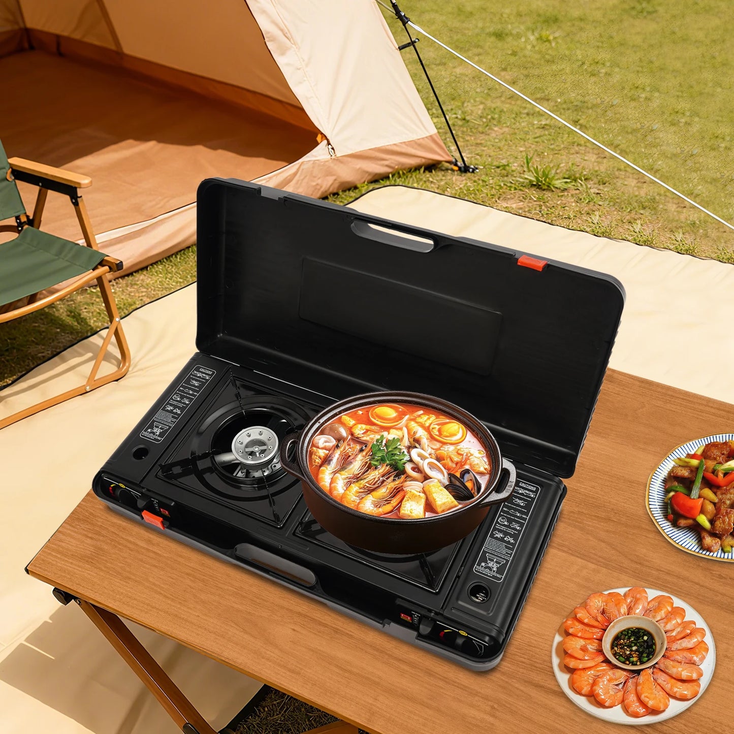 Portable 2-Burner Camping Stove With Baking Pan Case