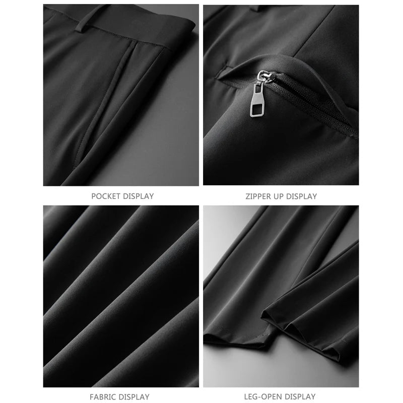 BROWON Brand Men Pants Summer New Business Fashion Straight Casual Pants Mid Light Elastic Loose Ice Silk Breathable Thin Pants