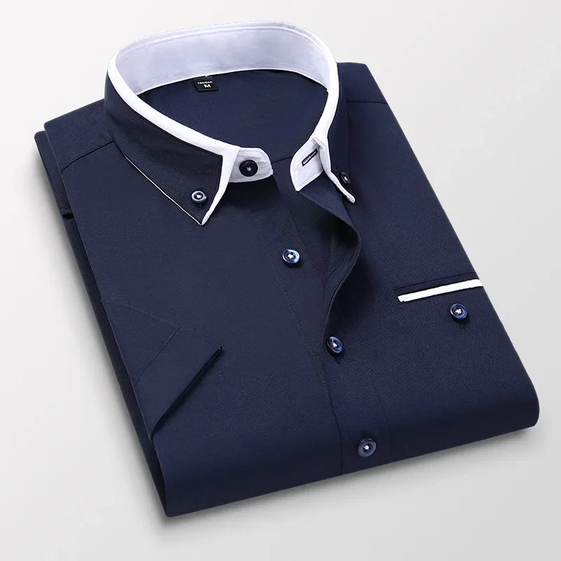 BROWON Mens Short Sleeve Summer Business Shirt Button Up Casual