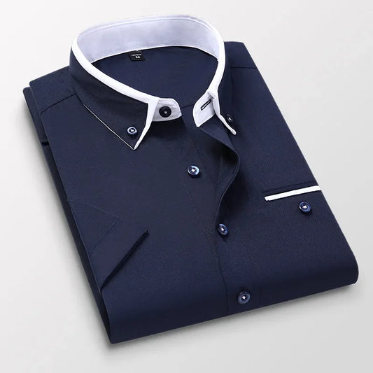 BROWON Mens Short Sleeve Summer Business Shirt Button Up Casual
