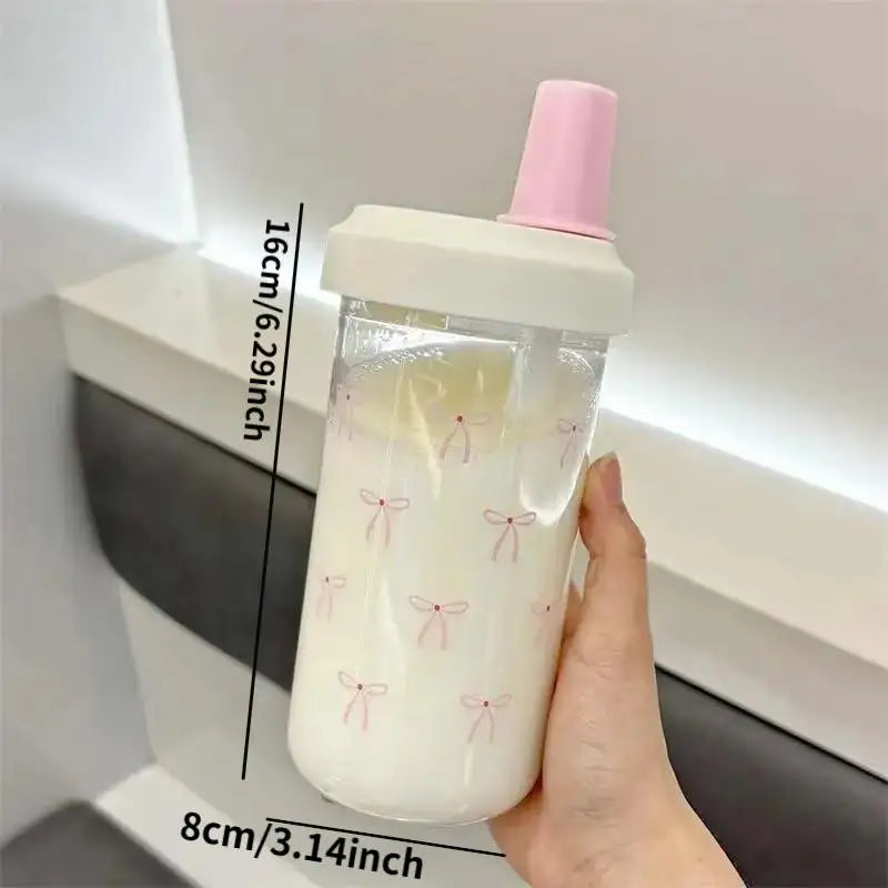Portable Plastic Water Cup With Straw Bowknot Large Capacity