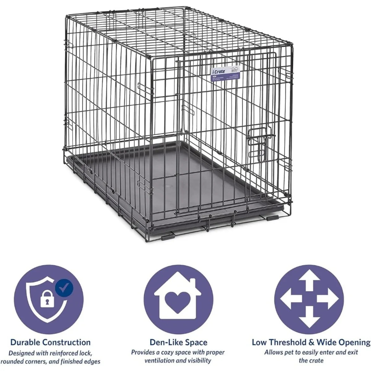 30 Inch Folding Dog Crate for Medium Breeds 21 40 lbs with Divider Tray Latch Portable Durable