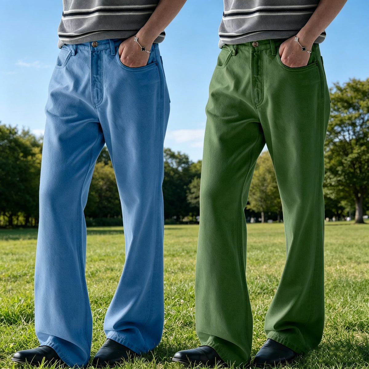 Men's Denim Straight Pants High Waist Pleated Casual Trousers Business Formal Breathable Loose Fit Wide Leg Suit Pants Summer