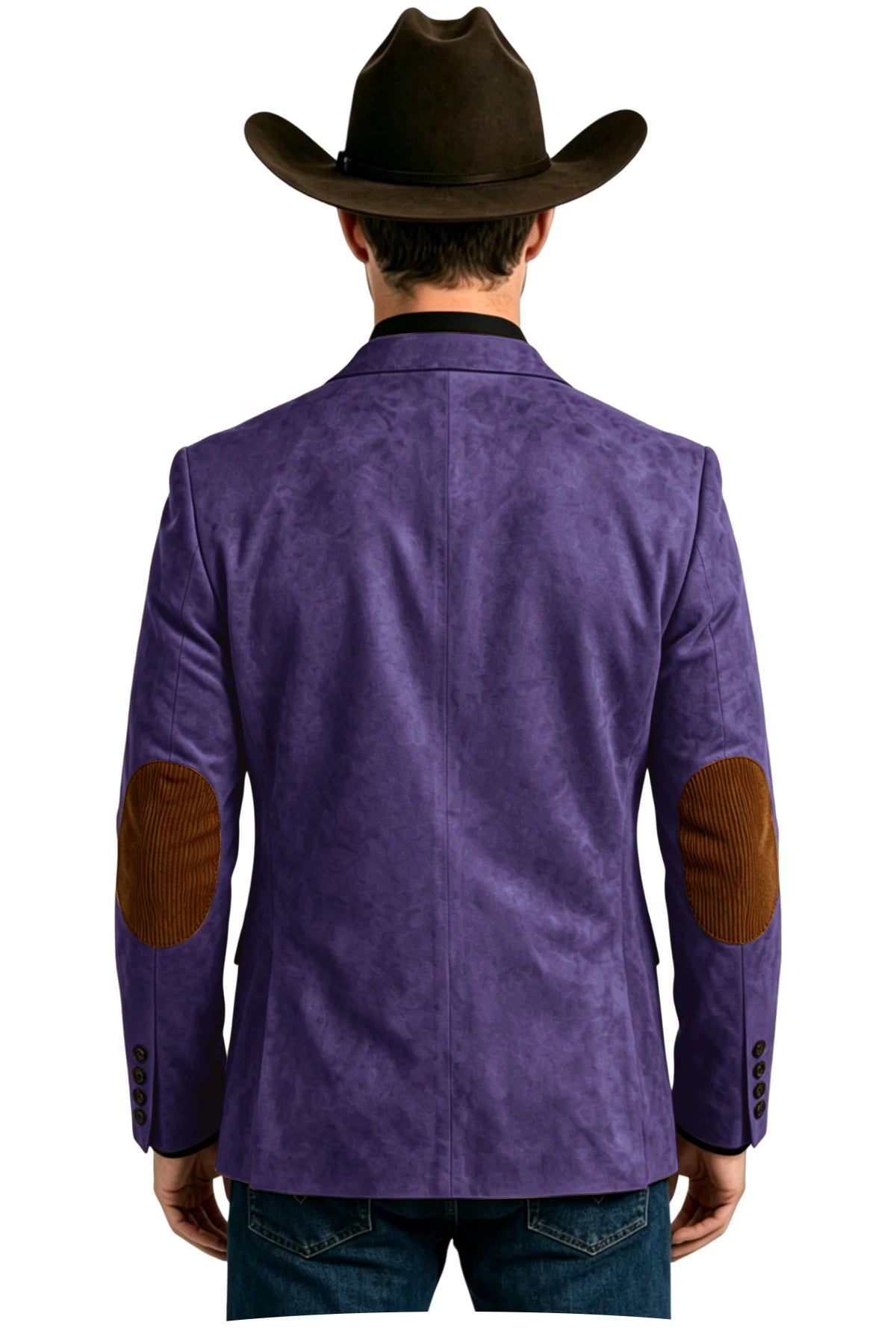 Men's Suede Blazer Western Style Two Button Sport Coat with Elbow Patches Casual Slim Fit Jacket for Business Cowboy Wedding