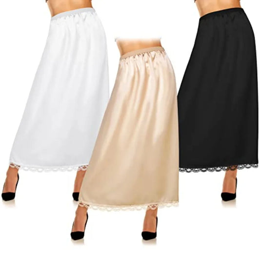 3 Pcs Women's Half Slip Long Slip for Women Under Dress Lace Long Underskirt Anti Static Extender Skirt