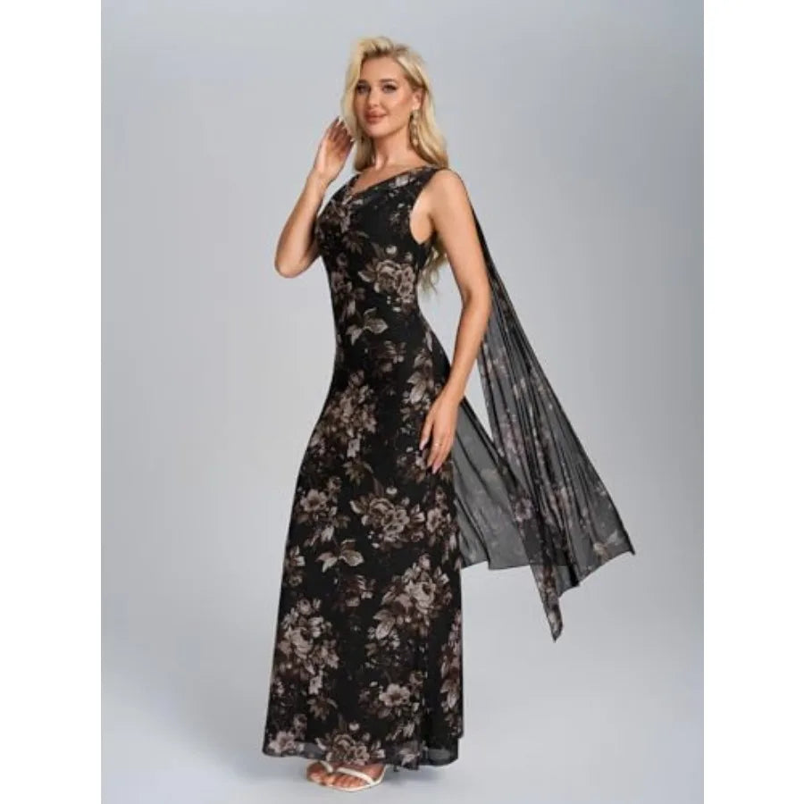 Parthea Women's Summer Formal Wedding Guest Dresses Sleeveless Backless Long Elegant Evening Party Maxi Bodycon Dress