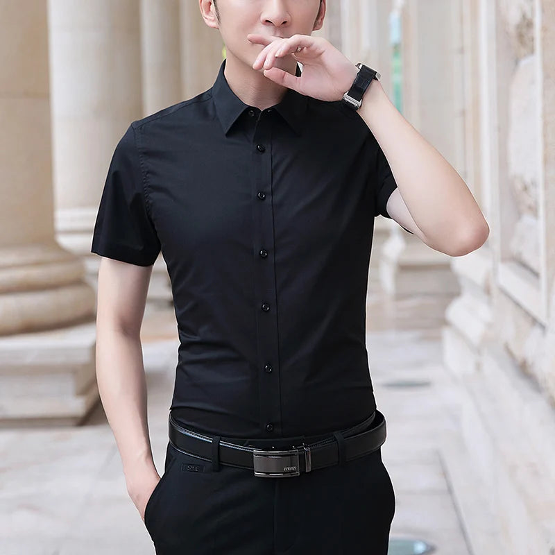 Browon Men Short Sleeve Slim Fit Business Casual Shirt