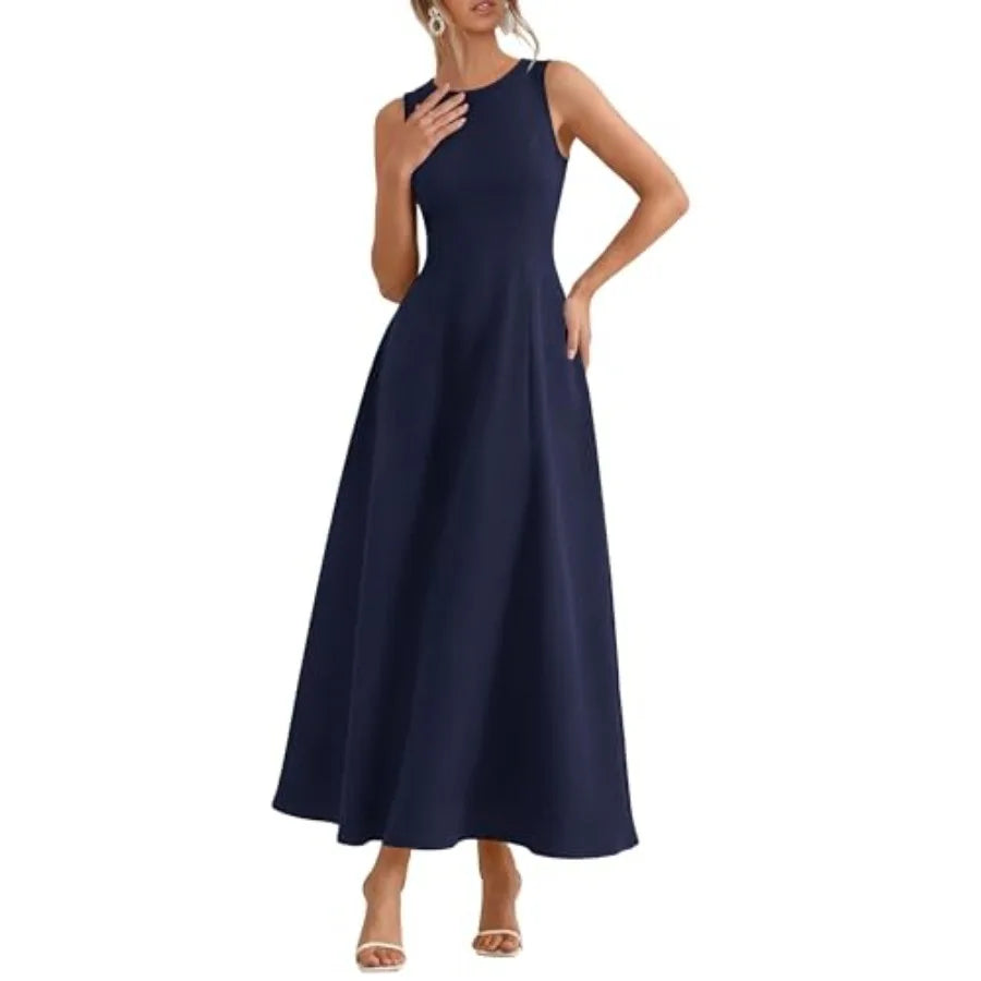 PRETTYGARDEN Women's Maxi Dress Summer Wedding Guest 2026 Spring A Line Long Tank Flowy Modest Sleeveless Cocktail Dresses