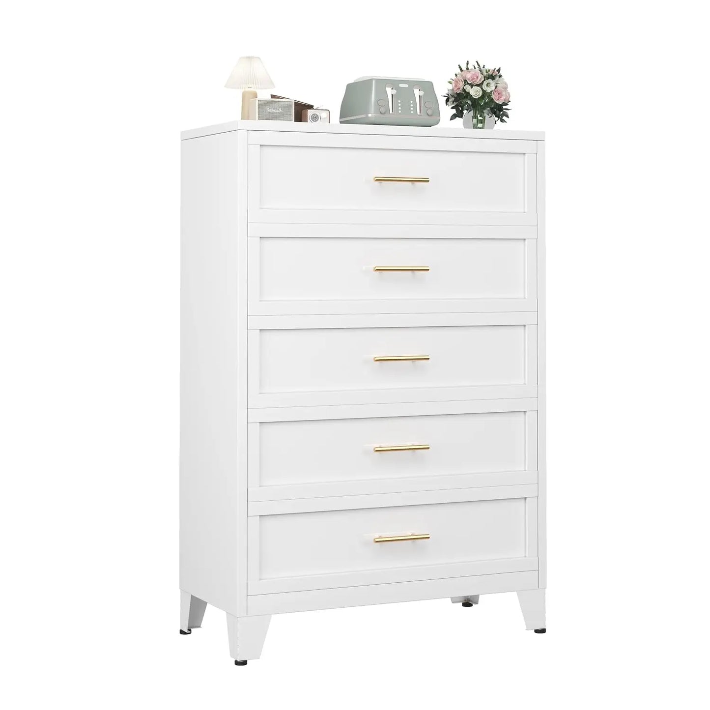 53.54" H White Metal Tall 5-Drawer Dresser, Spacious Storage Chest of Drawers for Bedroom and Closet Organization, Customized
