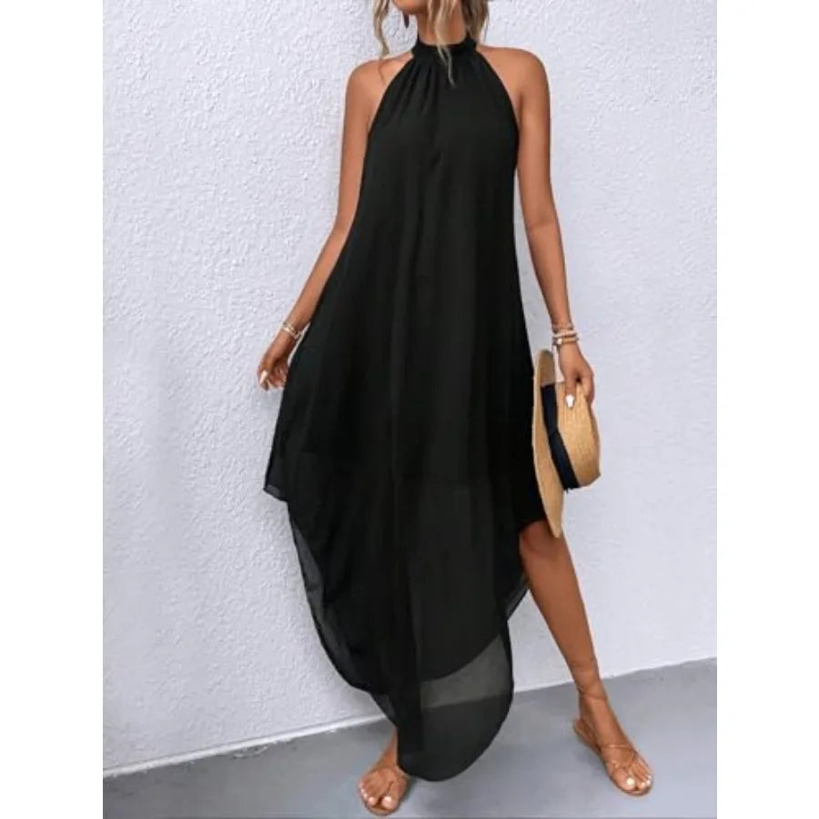 Verdusa Women's Wedding Guest Dress Halter Flowy Chiffon Asymmetrical Long Summer Prom Dress