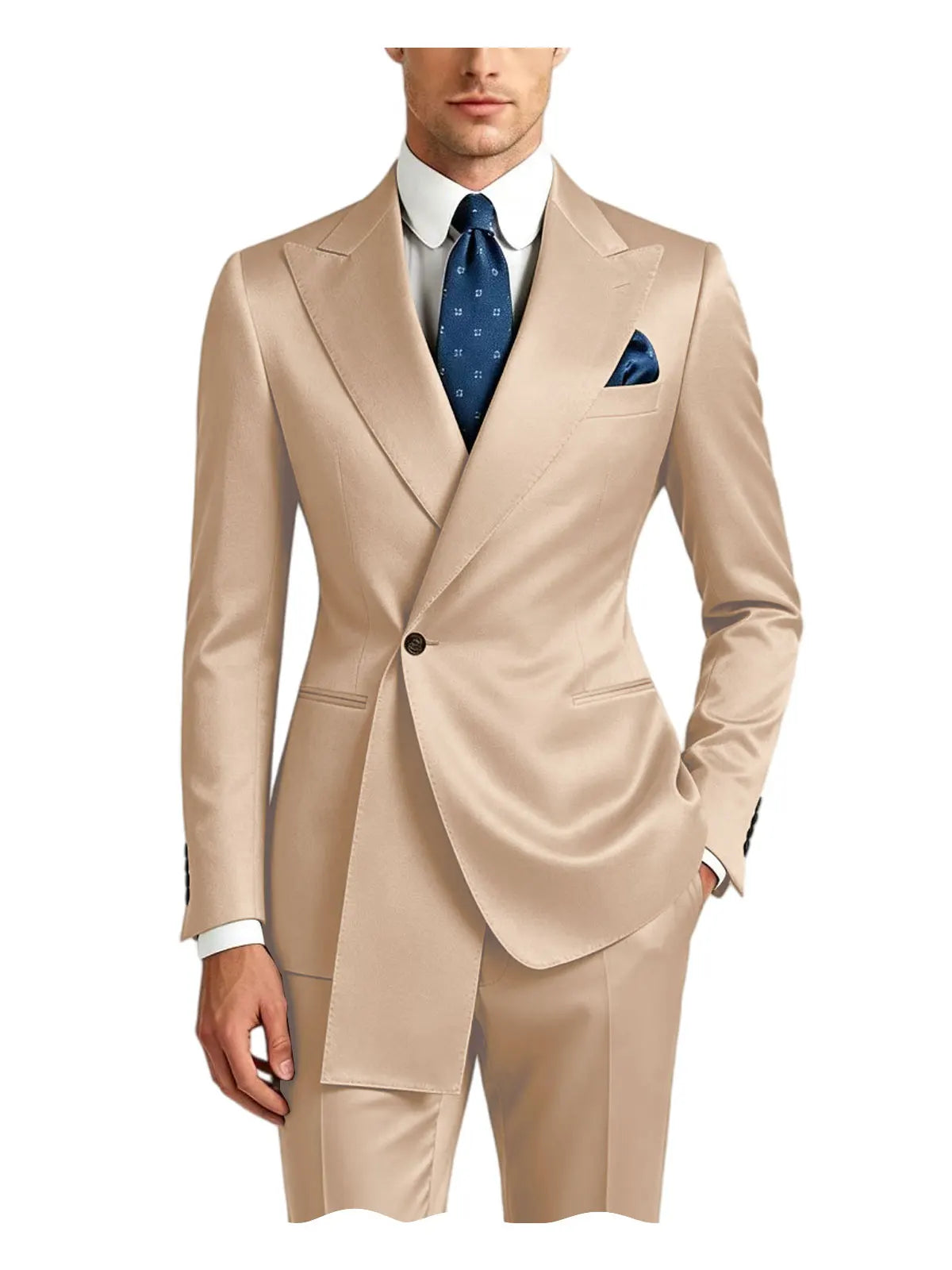 Men's Satin Peak Lapel Tuxedo 2-Piece Suit High Quality Slim Fit One Button Formal Blazer & Pants Luxury Wedding Dinner Suits