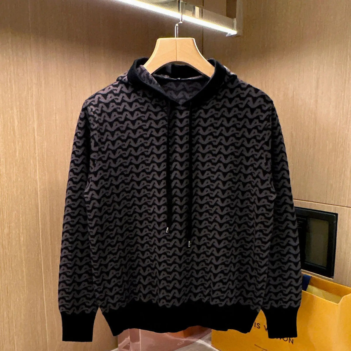 Men's Jacquard Knit Hooded Pullover Sweatshirt For Everyday Wear