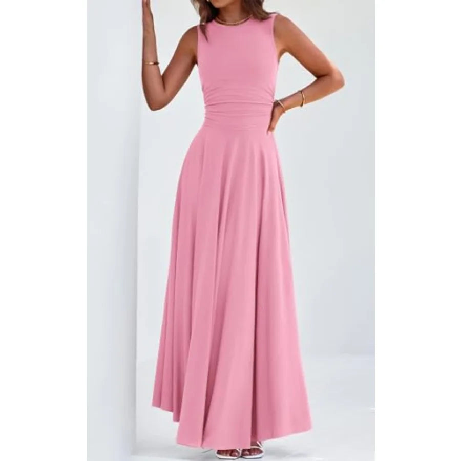 PRETTYGARDEN Womens Summer Dresses 2026 Casual Sleeveless Crewneck Aline Maxi Dress Stretch Tank Flowy Long Dresses