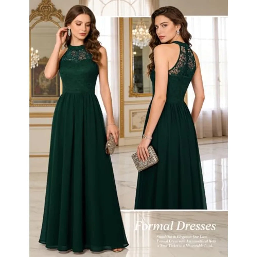 Wedtrend Women's Formal Dress, Halter Long Prom Dress Floral Lace Bridesmaid Dresses