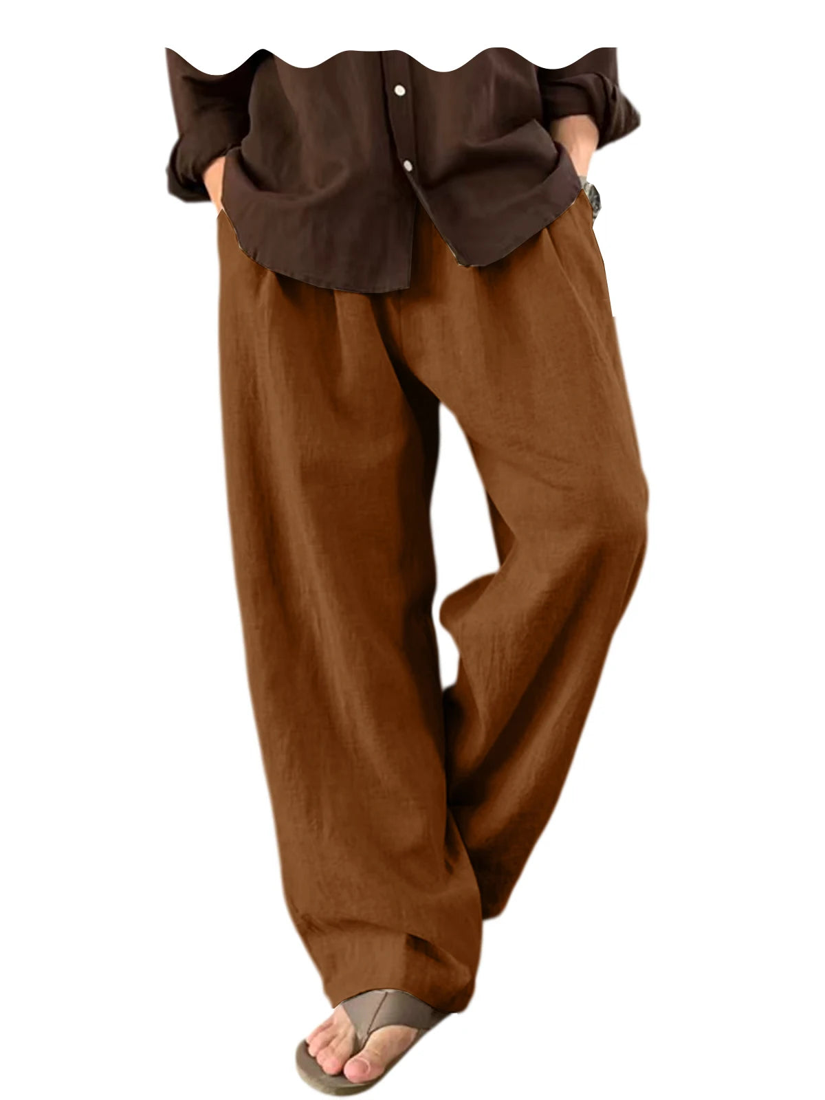 Men's Linen Wide Leg Pants High Waist Loose Fit Suit Trousers Summer Casual Vacation Beach Walking Pants Elastic Waist Oversized