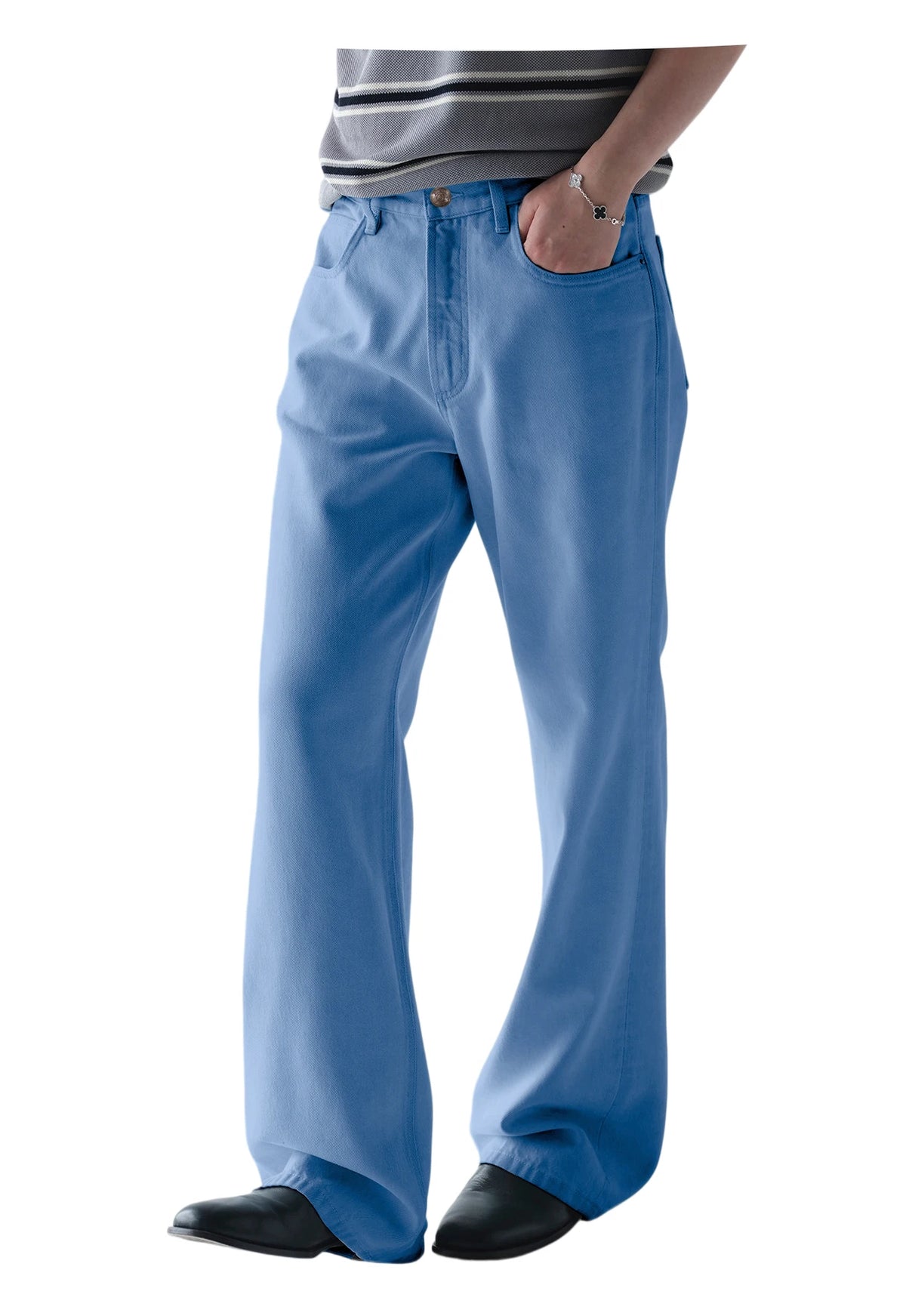 Men's Denim Straight Pants High Waist Pleated Casual Trousers Business Formal Breathable Loose Fit Wide Leg Suit Pants Summer