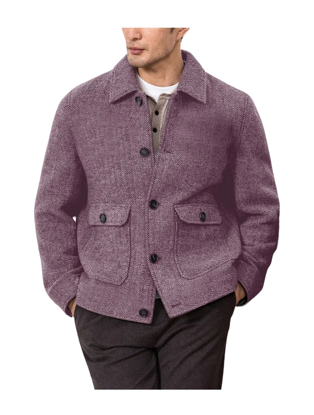 Men Vintage Herringbone Short Lapel Button Jacket Casual Outerwear For Daily Commute Weekend Dating Coffee Street Trip Gathering