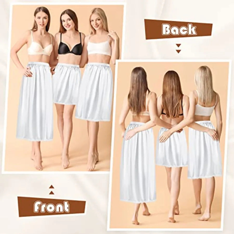 3 Pieces Half Slips for Women 3 Kinds of Length 19, 27, 35 Inch Slip Under Dress Satin Lace Long Skirt