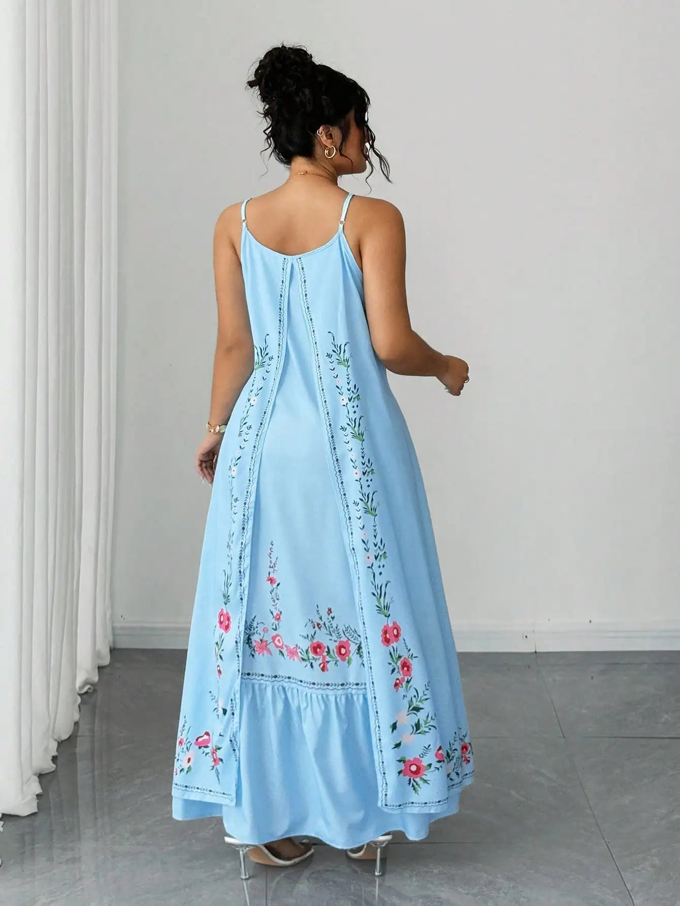 Bohemian Floral Embroidered Maxi Dress For Women Summer Beach Holiday Casual
