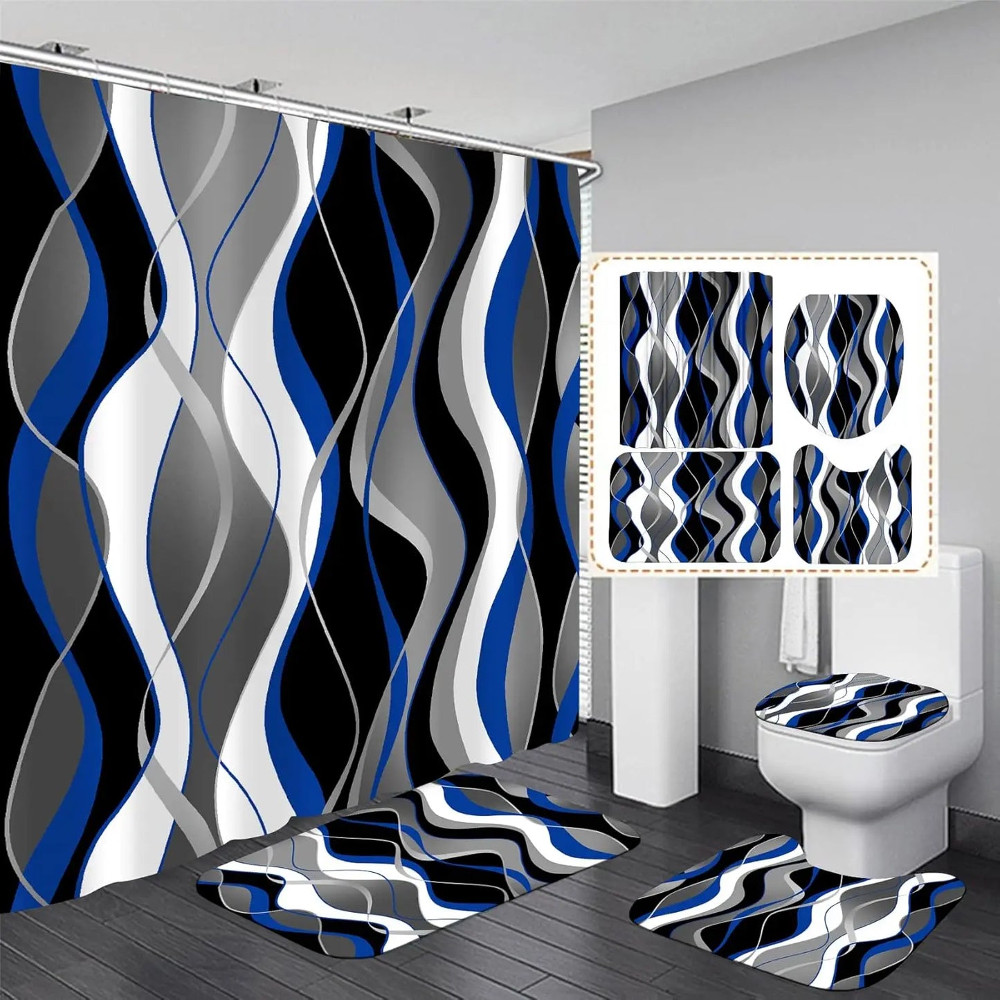 Shower Curtain Set With Bath Mat And Rugs 4 Pieces