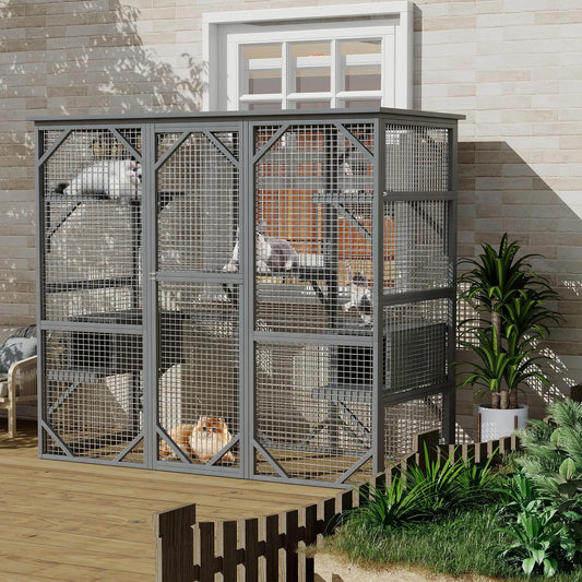 HiMISS Walk-In Catio Outdoor Enclosure Weather-Resistant Cedar Locking Doors