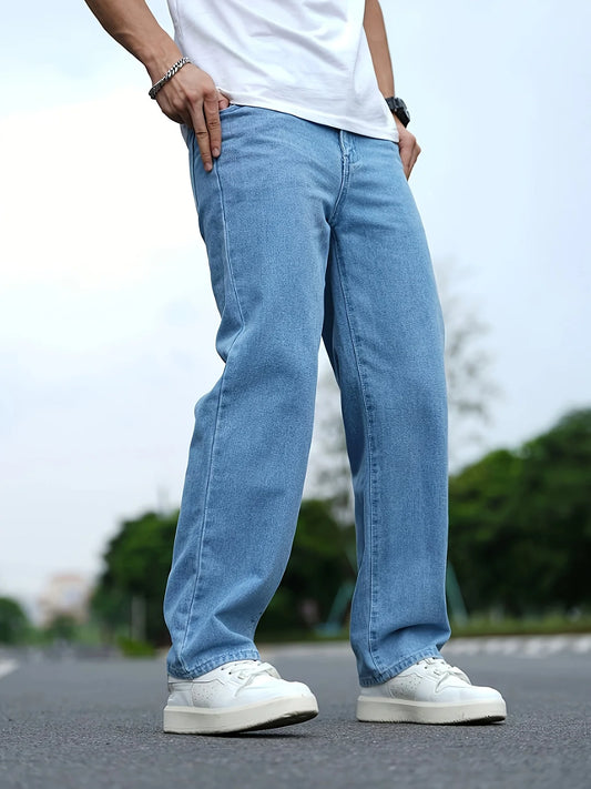 Casual Men's Cargo Jeans With Straight And Wide Leg
