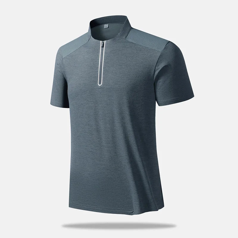 BROWON Men Quick Dry Half Zip Stand Collar Polo Shirt