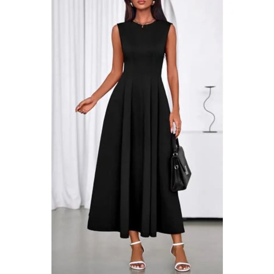 PRETTYGARDEN Sleeveless Crewneck Summer Maxi Dresses for Women 2026 Elegant Classy Semi Formal A Line Modest Party Dress