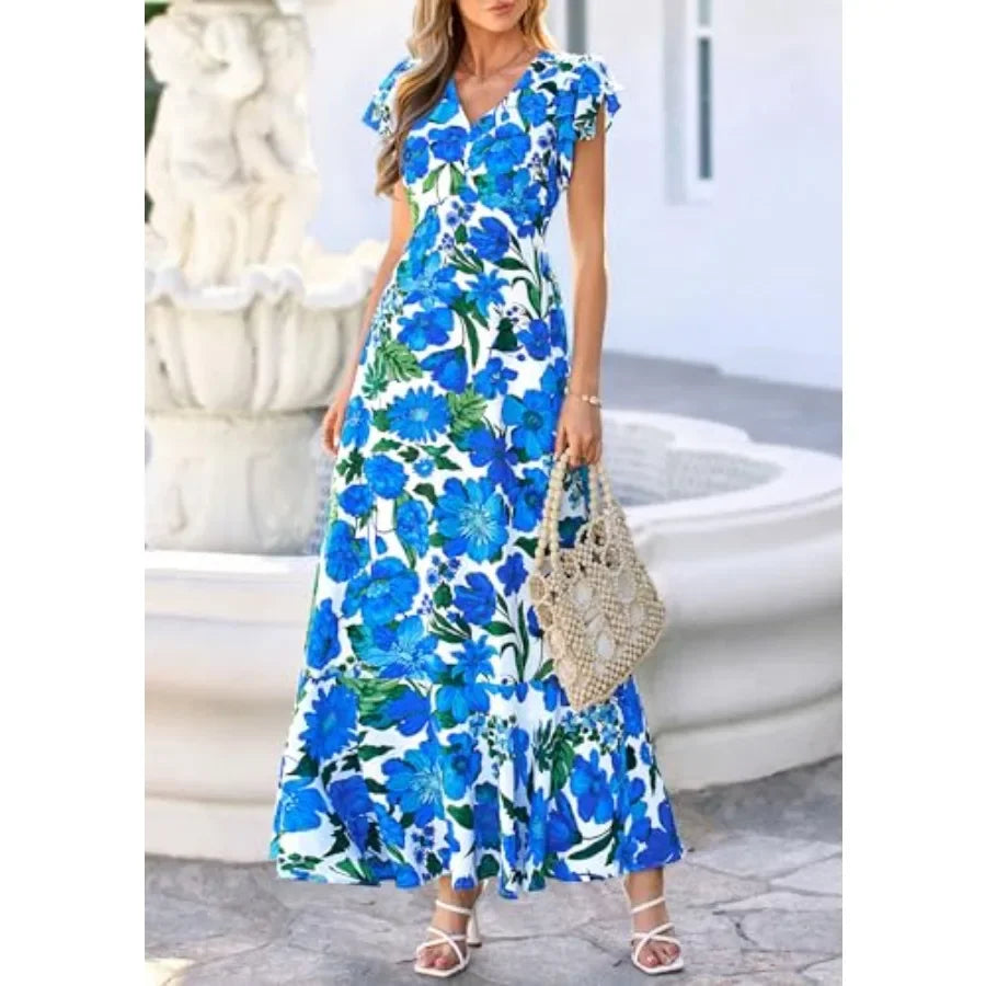 PRETTYGARDEN Floral Dress for Women 2026 Summer Boho Ruffle Flowy Cocktail Beach Spring Wedding Guest Maxi Long Dresses