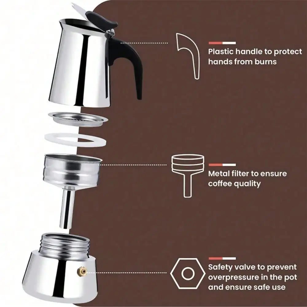 Stainless Steel Moka Pot and Espresso Maker for Home Use