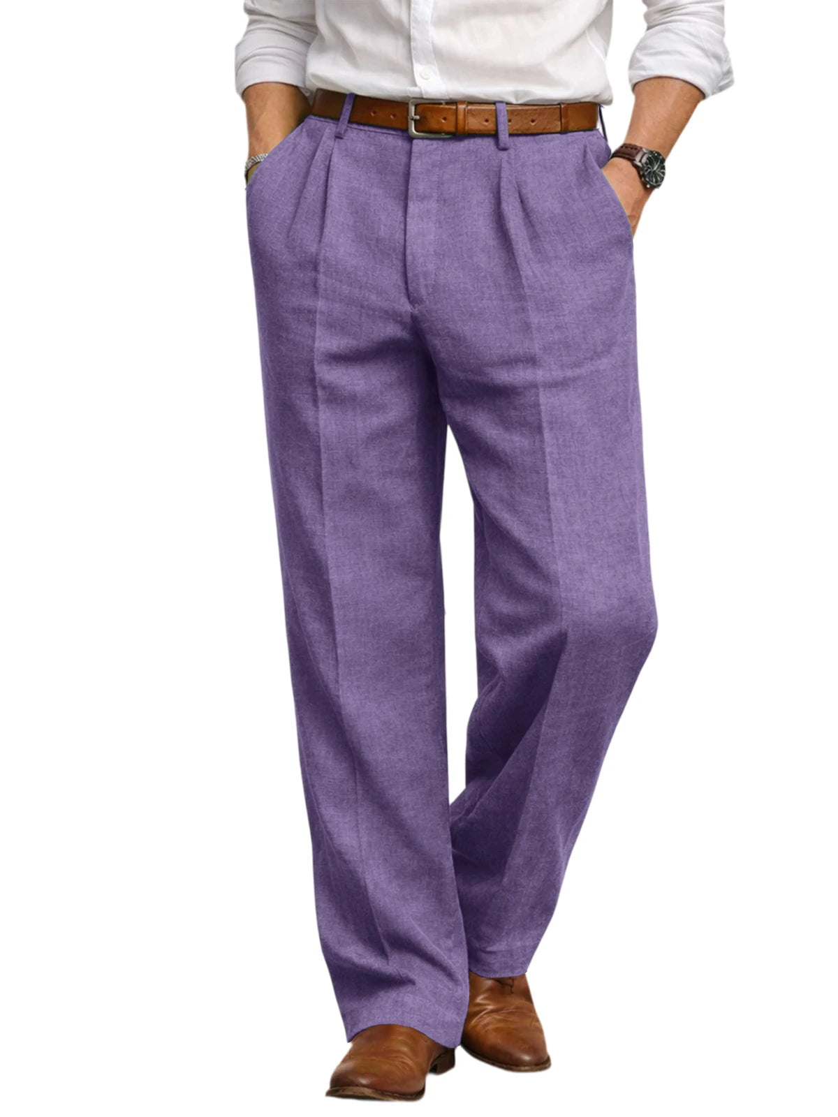 Men's Summer Linen Suit Pants High Waist Pleated Wide Leg Casual Trousers Business Formal  Breathable Loose Fit Straight Pants