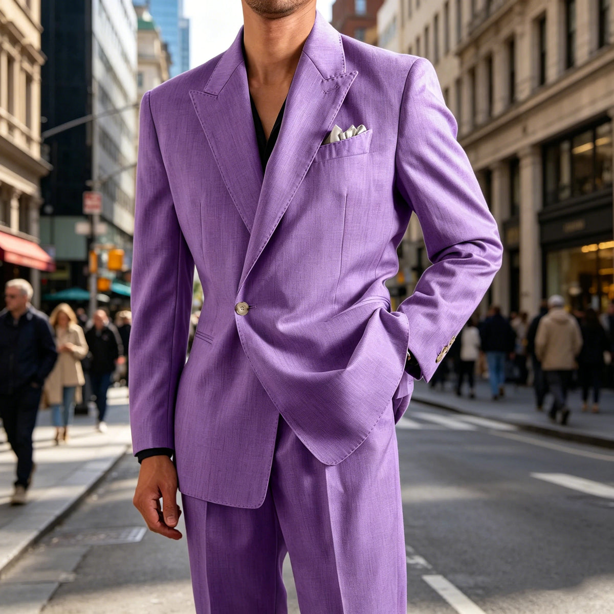 Men's Lightweight Linen 2-Piece Suit Set Peak Lapel Single Button Blazer Trousers Slim Fit Formal Summer Wedding Business Casual