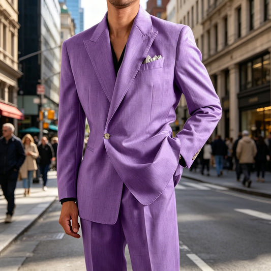 Men's Lightweight Linen 2-Piece Suit Set Peak Lapel Single Button Blazer Trousers Slim Fit Formal Summer Wedding Business Casual
