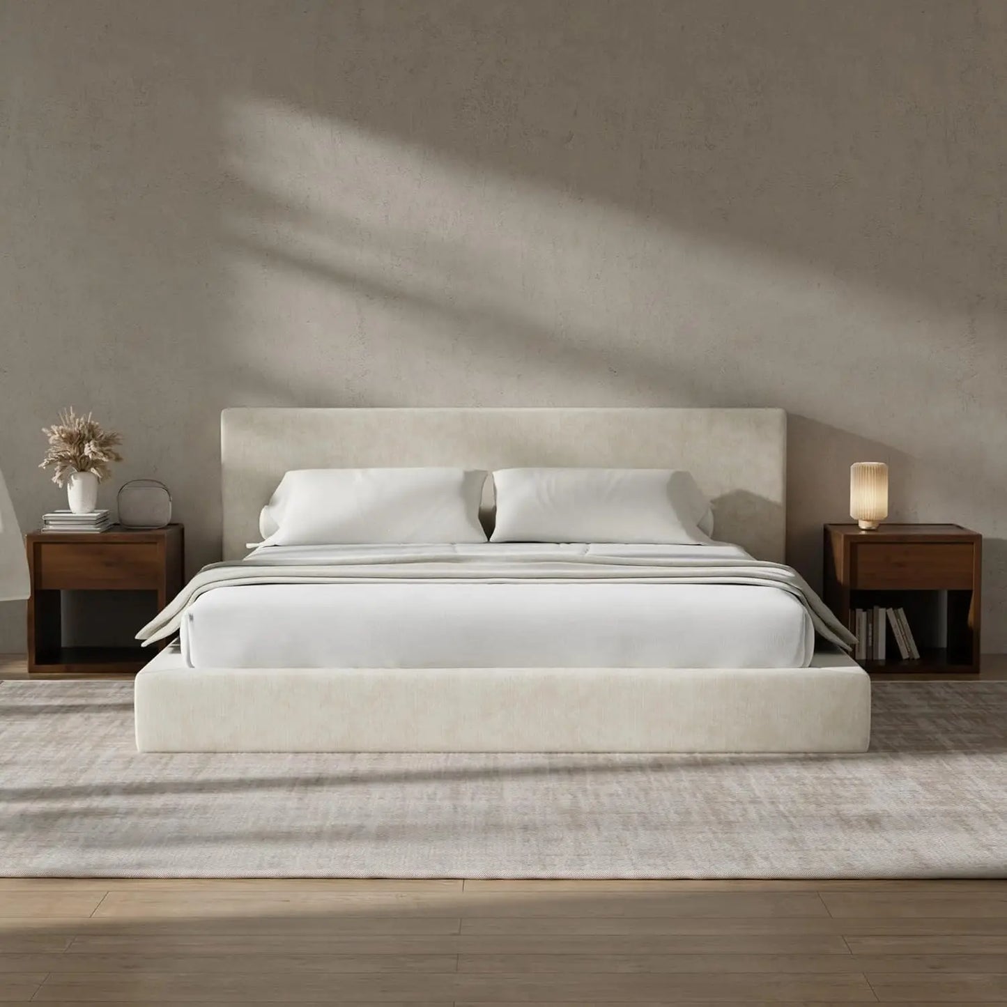 Upholstered King Bed Frame Foam Padded Platform Headboard No Box Spring Easy Assembly Bedroom Furniture, Customized