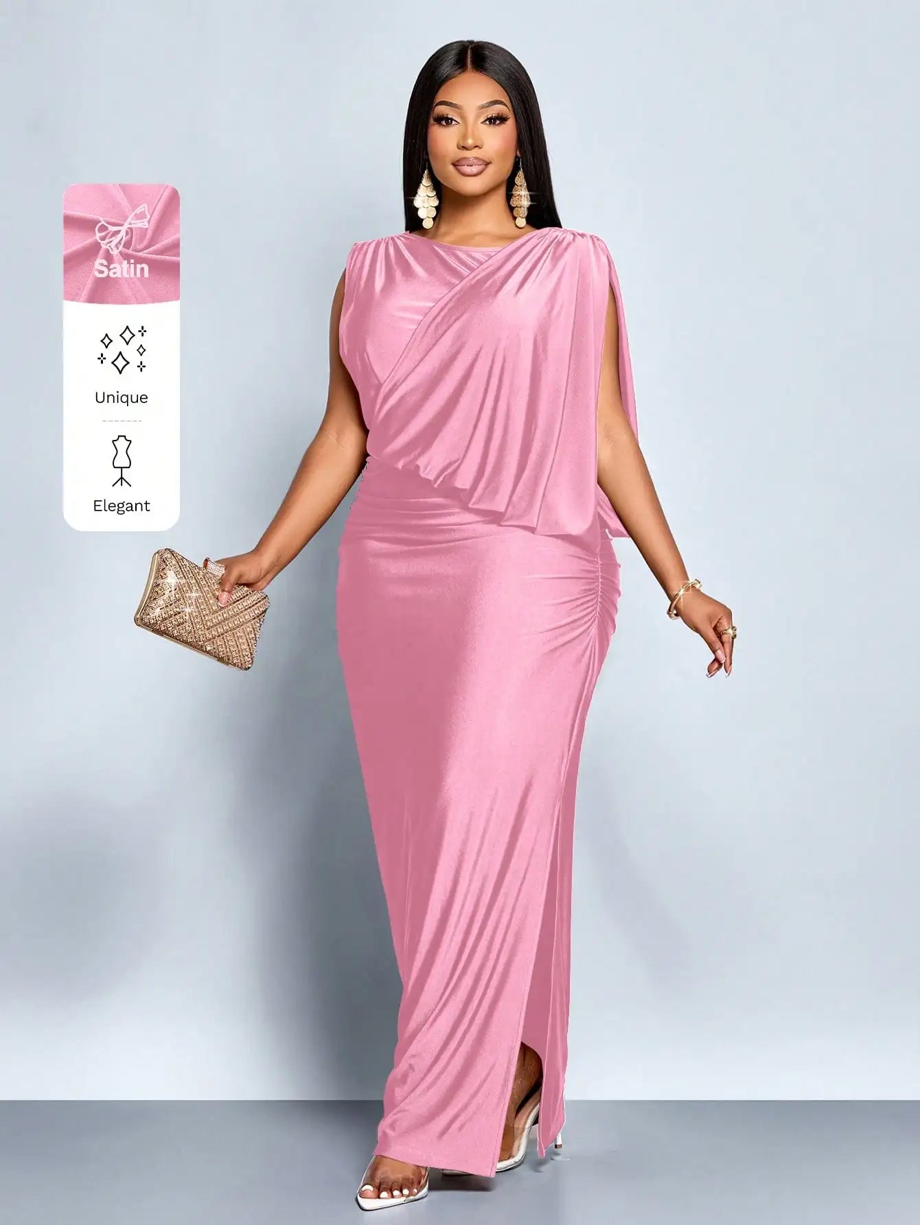 Elegant Red Sleeveless Asymmetrical Draped Maxi Dress With Side Slit For Party Evening Prom