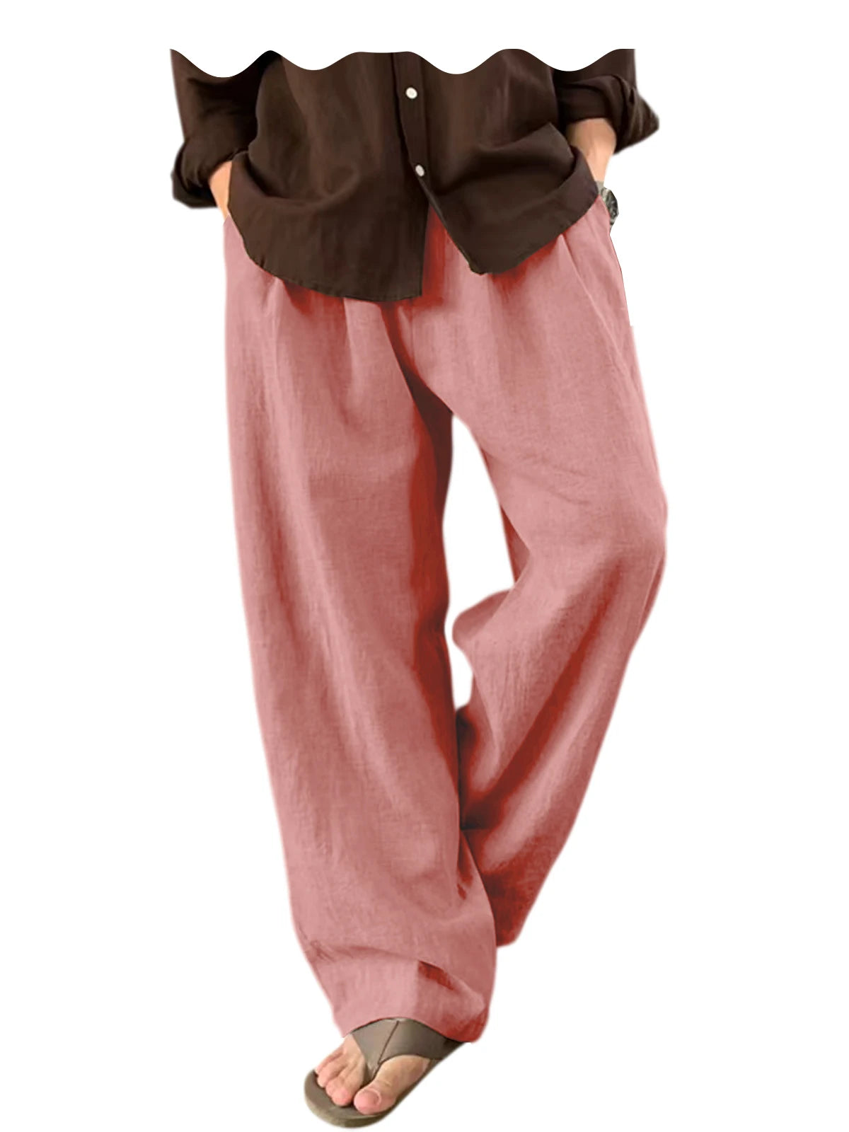 Men's Linen Wide Leg Pants High Waist Loose Fit Suit Trousers Summer Casual Vacation Beach Walking Pants Elastic Waist Oversized